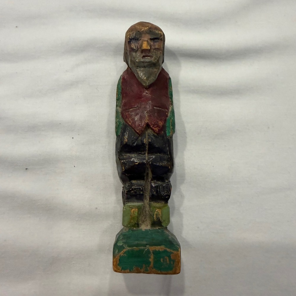 Vintage Hand Carved Wood Gnome Figurine Folk Art Bearded Old Man 4.5 Inch